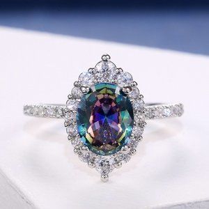 ✨ Noble Vintage Pure Colorful Zircon Silver Elegant Rings for Women, PD272
